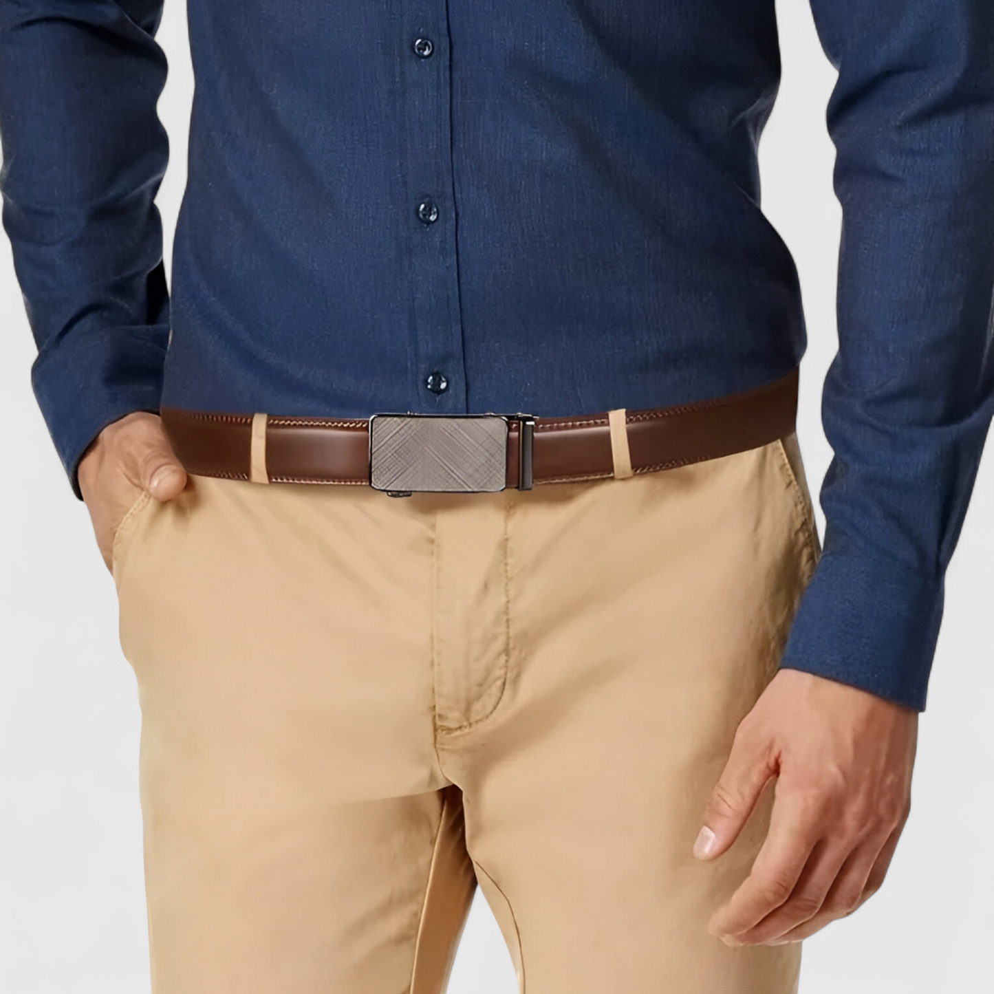 Automatic Buckle Leather Belt Mens Formal Casual Fashion Strap