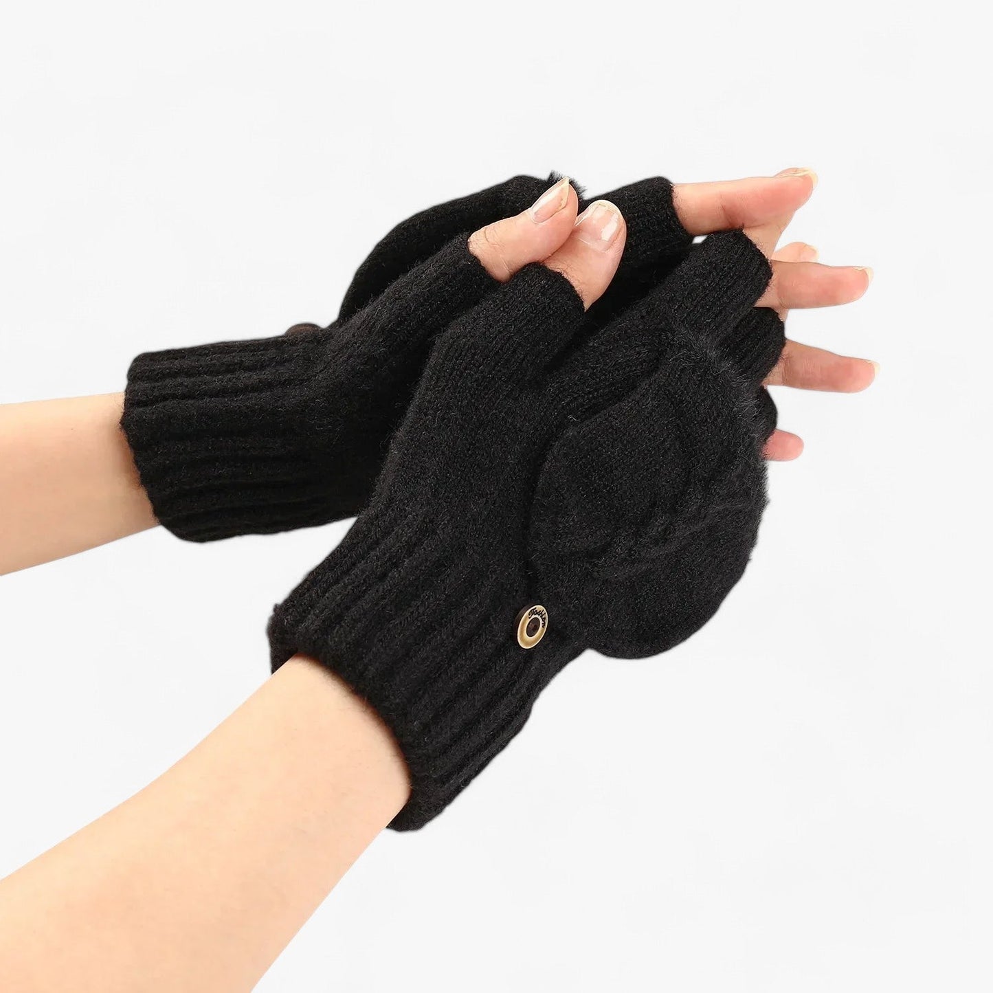 Knitted Winter Gloves Fingerless Flip Top Mittens