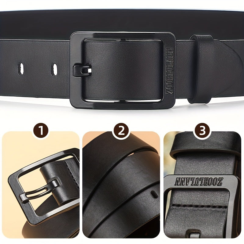 Mens Casual PU Leather Belt Square Buckle Jeans Strap