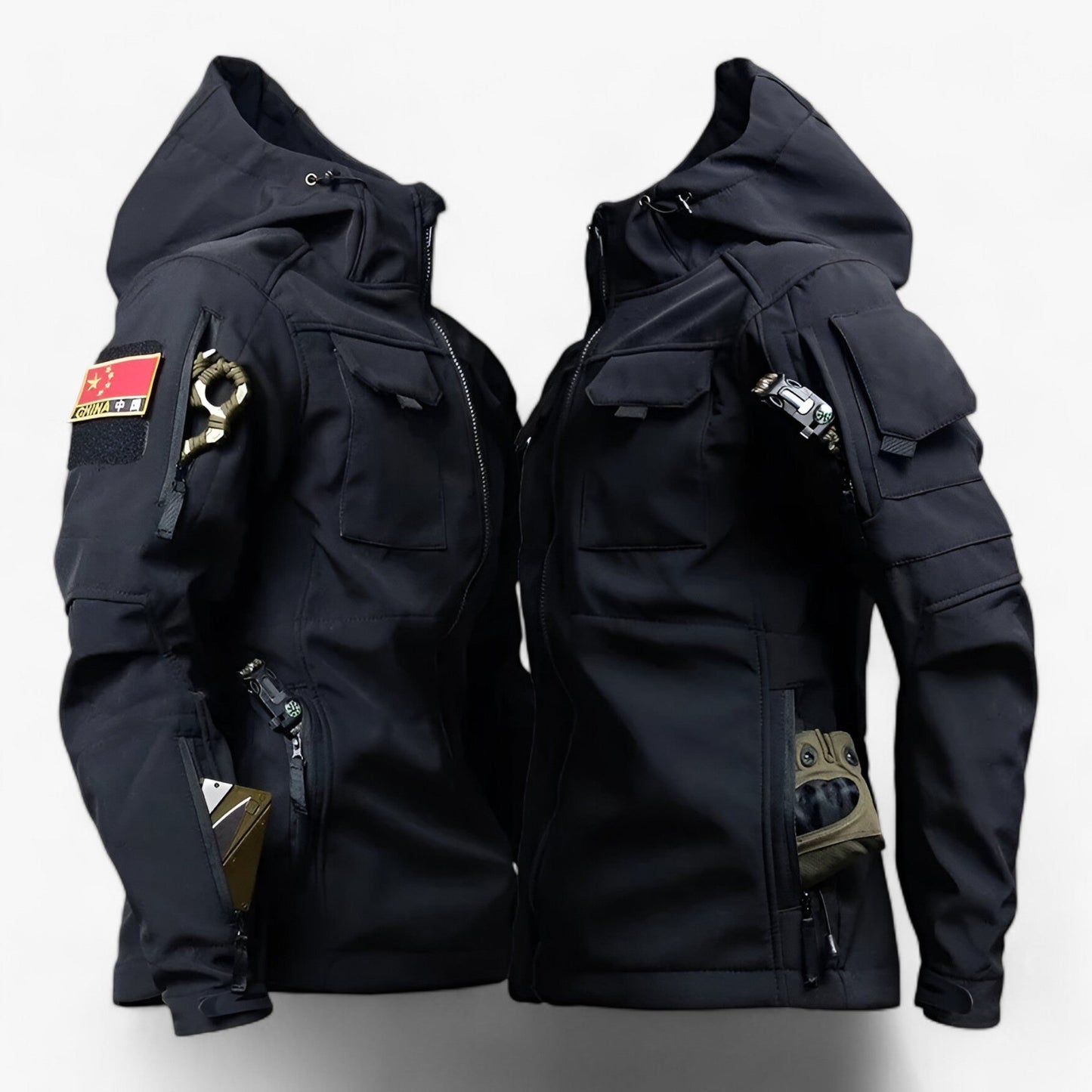 Mens Tactical Hooded Softshell Jacket Waterproof Fleece Multi Pocket Outdoor Coat