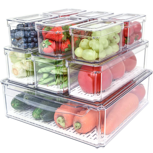 10-Piece Stackable Fridge Organizer Set with Lids for Food Storage