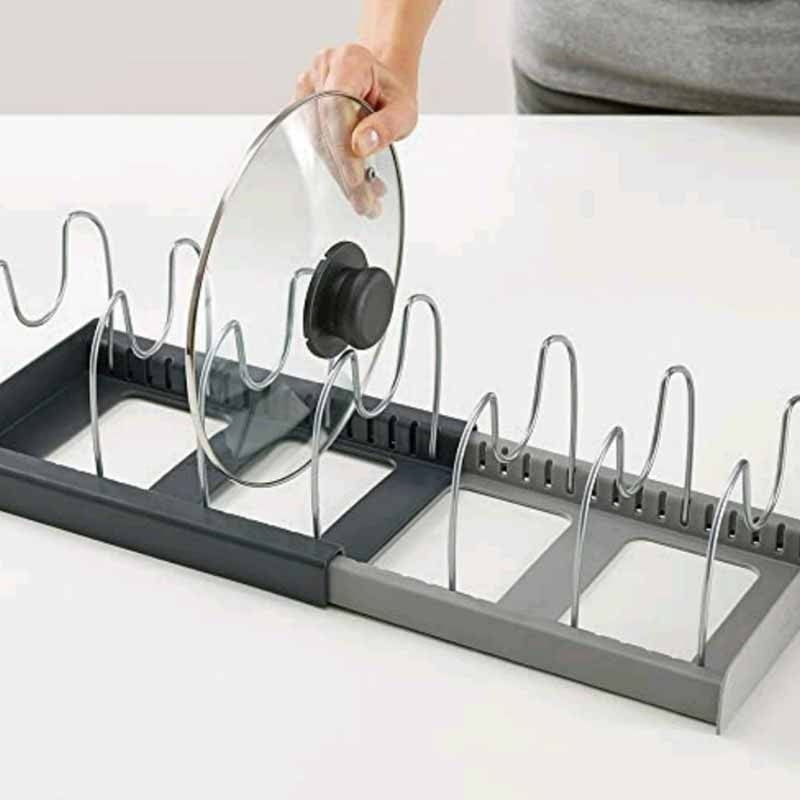 Adjustable Pot Rack Kitchen Organizer Space Saving Pan Holder
