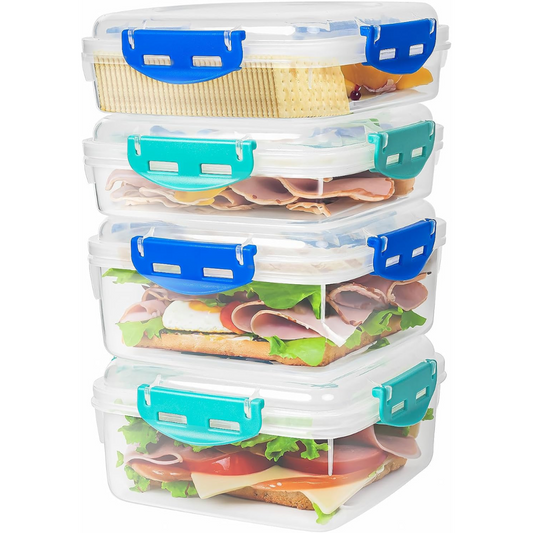 Airtight Lunch Containers 4-Pack BPA-Free Stackable Meal Prep Boxes 1100ml