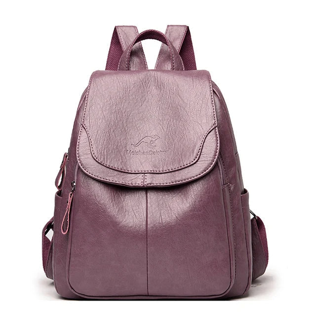 Anti Theft Leather Backpack Womens Secure Travel School Bag