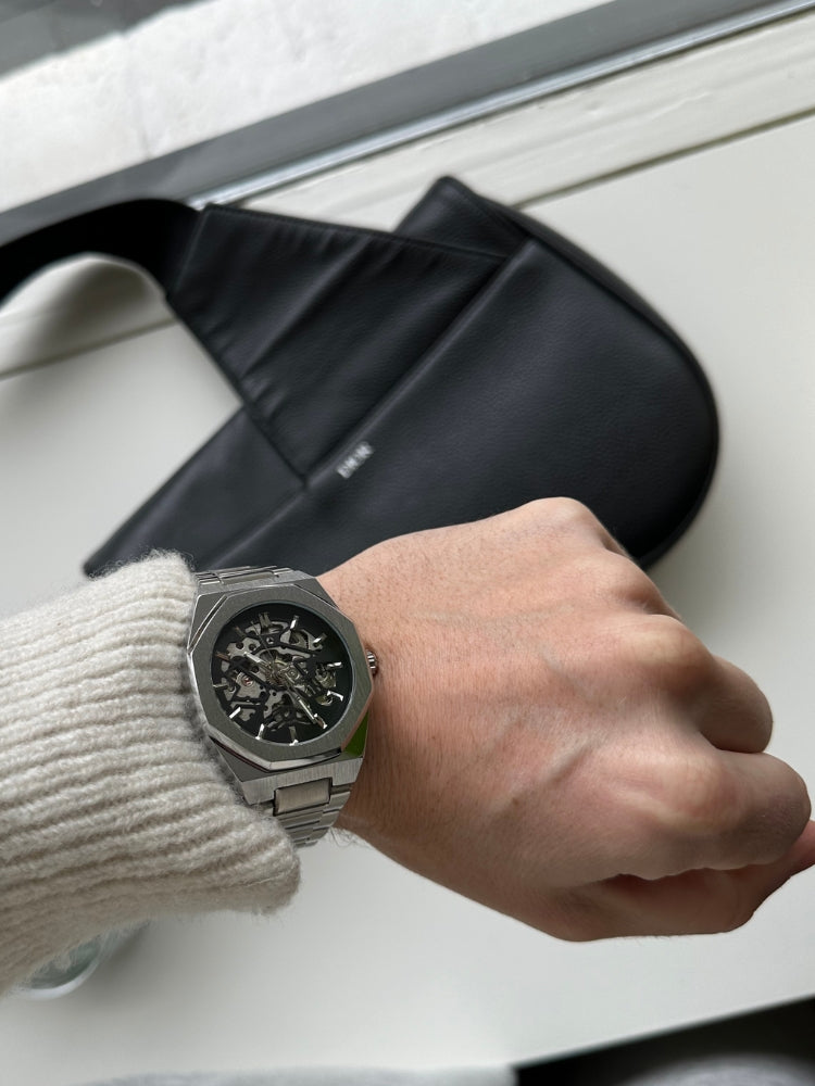 Automatic Mens Watch Stainless Steel Waterproof Skeleton Wristwatch