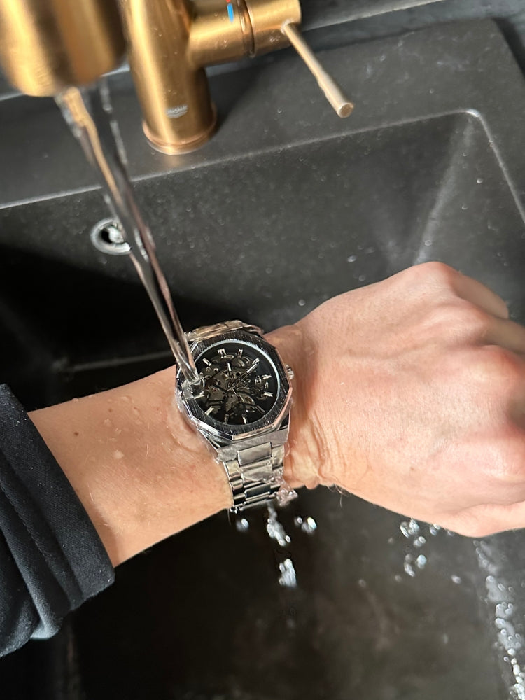 Automatic Mens Watch Stainless Steel Waterproof Skeleton Wristwatch
