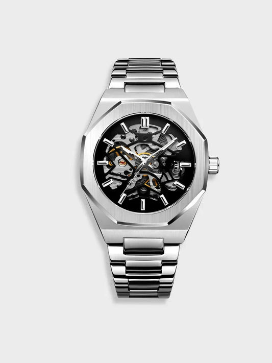 Automatic Skeleton Wrist Watch Stainless Steel Waterproof Timepiece