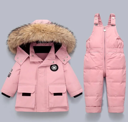 Baby Winter Snowsuit Hooded Warm Padded Jacket Pants Set
