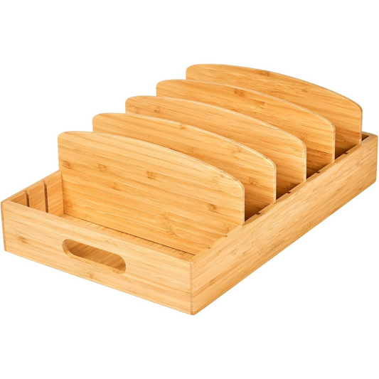 Bamboo Kitchen Lid Organizer Adjustable Storage Rack for Containers