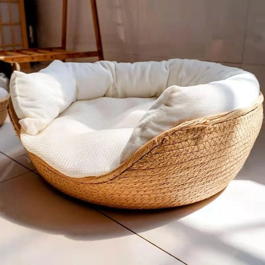 Bamboo Pet Basket Breathable Cat Dog Sleeping Bed