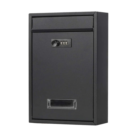 Black Lockable Mailbox Secure Wall Mounted Post Box