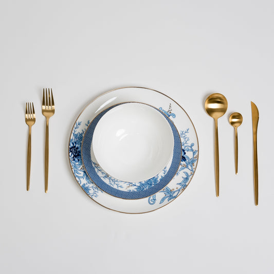 Blue Floral Ceramic Dinner Plate Set Elegant Tableware