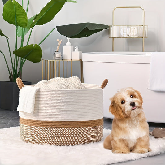 Boho Cotton Storage Basket Woven Laundry Toy Organiser Handles