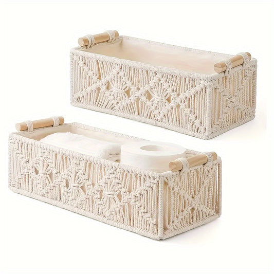 Boho Woven Storage Basket Handmade Organizer Bin