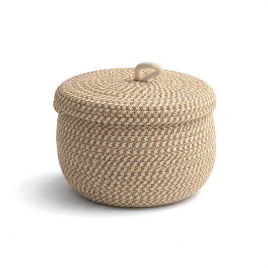Boho Woven Storage Basket Round Decorative Organizer With Lid