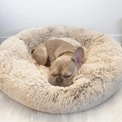 Calming Dog Cat Bed Soft Plush Round Pet Bed Raised Edge