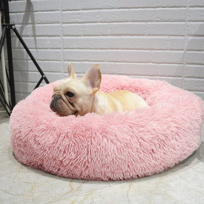 Calming Dog Cat Bed Soft Plush Round Pet Bed Raised Edge