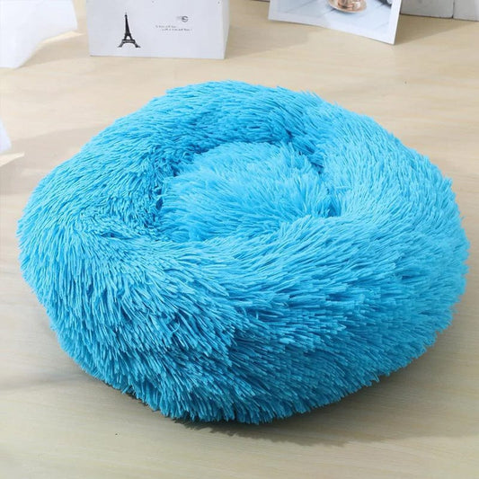 Calming Dog Cat Bed Soft Plush Round Pet Bed Raised Edge