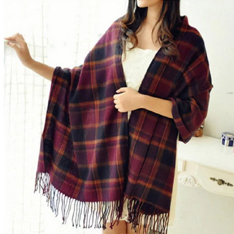 Cashmere Winter Scarf Soft Warm Plaid Womens Fashion Shawl
