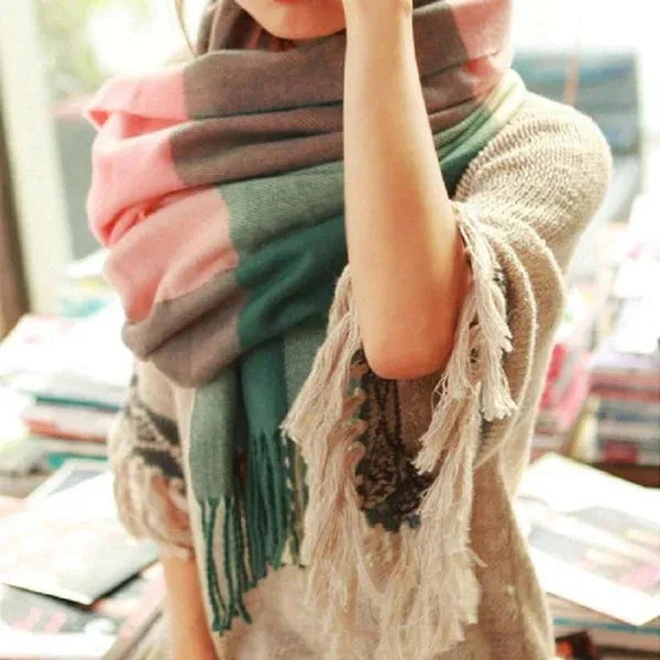 Cashmere Winter Scarf Soft Warm Plaid Womens Fashion Shawl