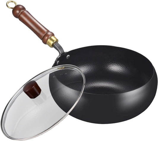 Cast Iron Wok Pan Healthy Non-Coated High-Heat Versatile Cooking Pan