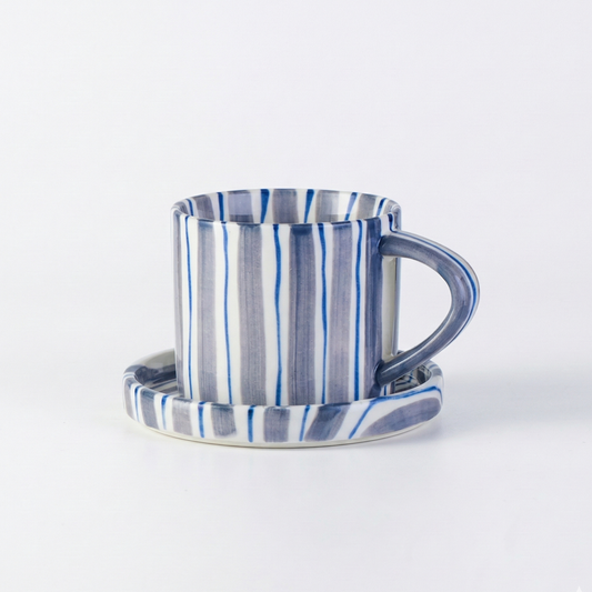Ceramic Coffee Cup Saucer Set Minimalist Stripe Design