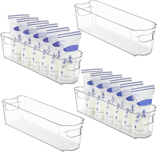 Clear Refrigerator Storage Bins Set of 4 for Kitchen and Pantry Organization