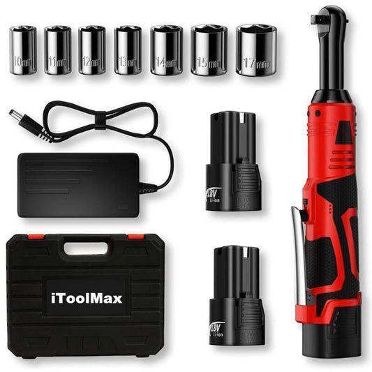 Cordless Electric Ratchet Wrench 3/8 Inch 18V Power Tool With 2 Batteries