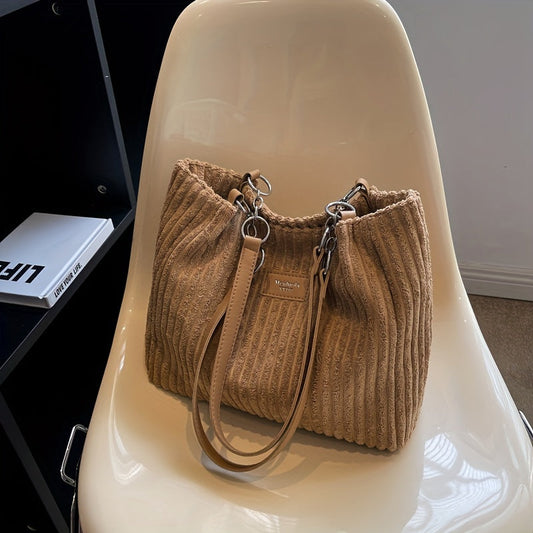 Corduroy Chain Shoulder Bag with Spacious Everyday Storage