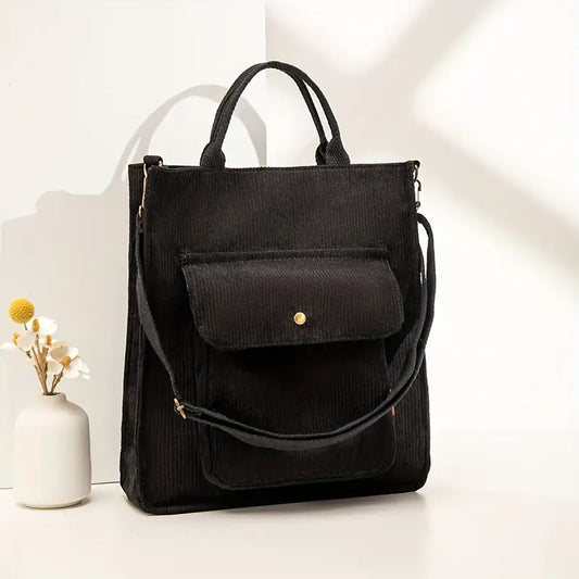Corduroy Shoulder Bag Adjustable Strap Everyday Tote Bag