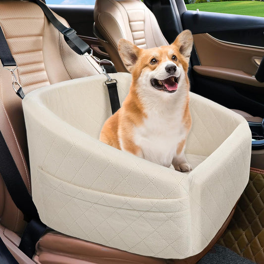 Dog Car Seat with Safety Belt and Storage Pockets for Small Dogs