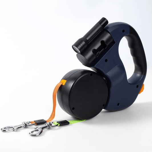 Double Dog Leash Retractable Dual Lead Anti Tangle LED Light