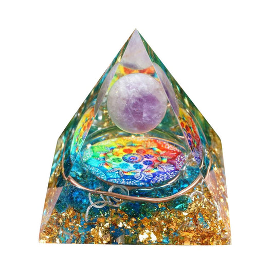 Energy Pyramid with Amethyst Crystal – Positive Energy & Chakra Healing Decor