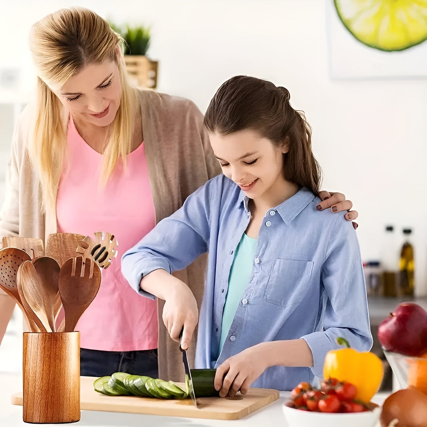7-Piece Wooden Kitchen Utensil Set for Pots, Pans & Everyday Cooking