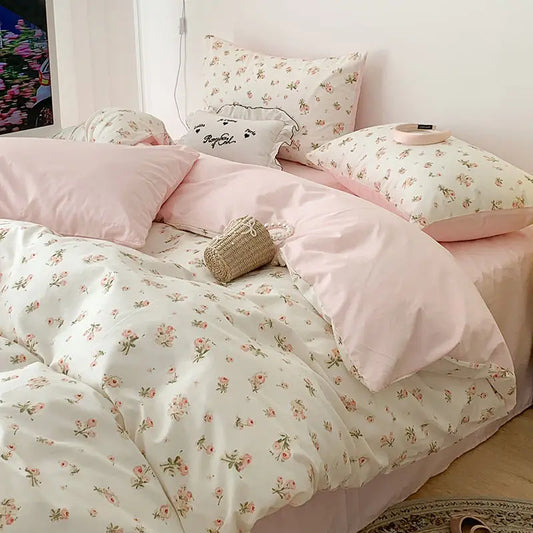 Floral Duvet Cover Set Soft Pink Bedding Double Full Queen