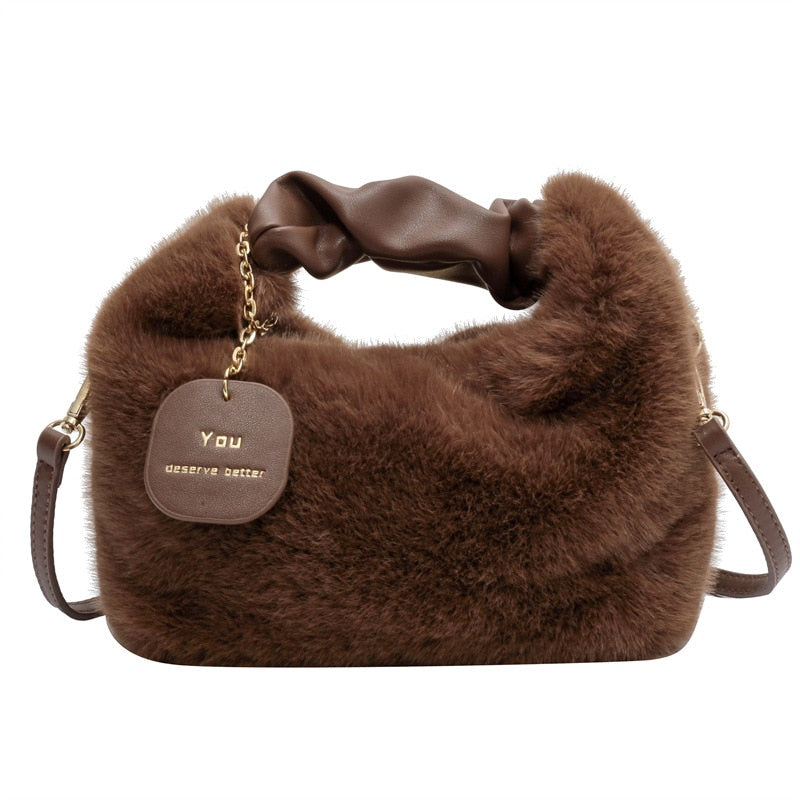 Fluffy Handbag Soft Plush Trendy Tote for Everyday Use