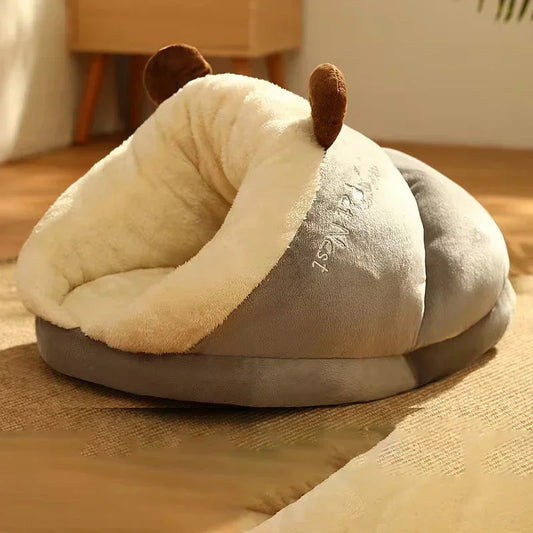 Foldable Plush Dog Bed Warm Pet Sofa Winter Sleeping Nest