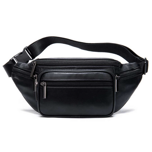Genuine Leather Crossbody Chest Bag with Multiple Zip Compartments