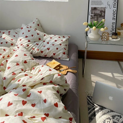 Heart Print Duvet Cover Set Soft Bedding Twin Full Queen