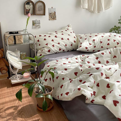 Heart Print Duvet Cover Set Soft Bedding Twin Full Queen