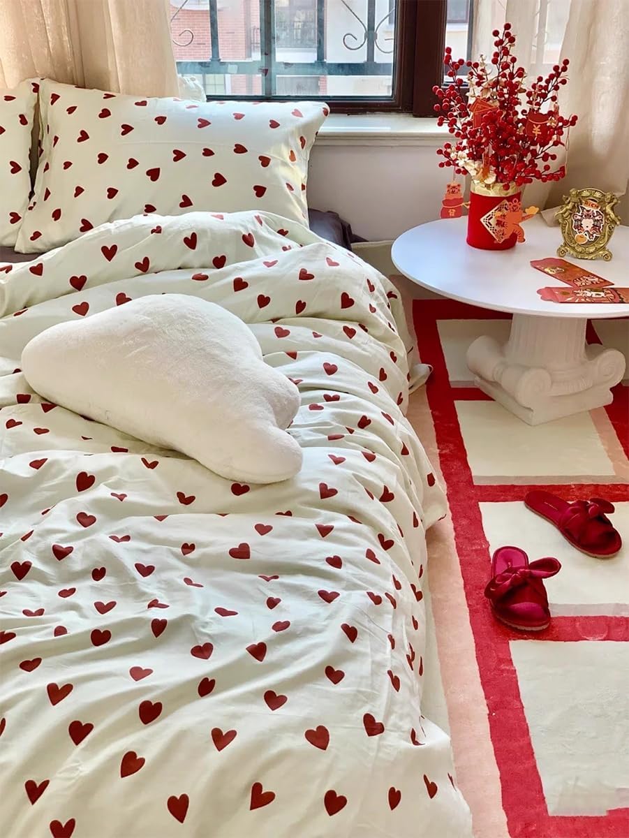 Heart Print Duvet Cover Set Soft Bedding Twin Full Queen
