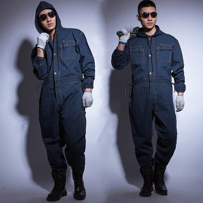 Heavy Duty Denim Work Overalls Durable Workwear Coveralls Adjustable Fit