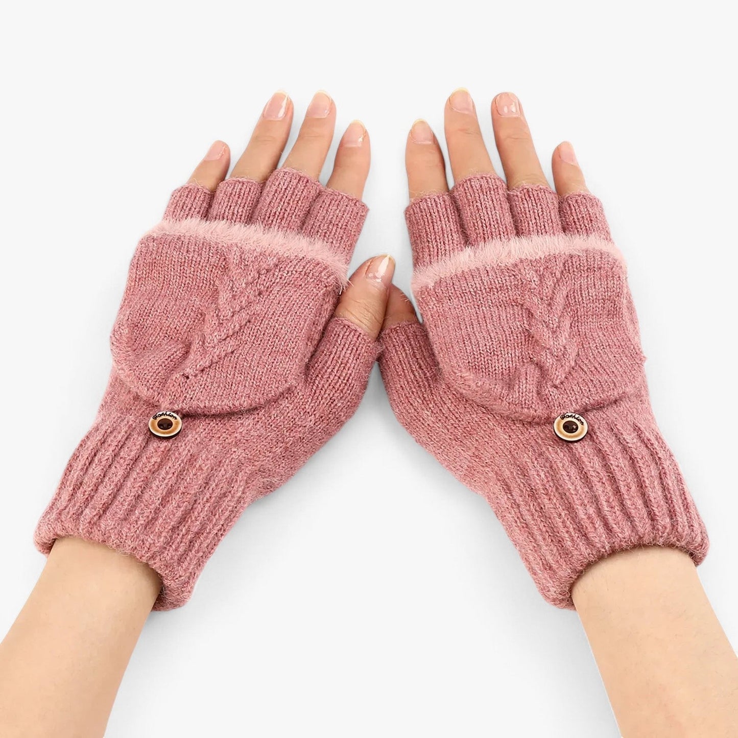 Knitted Winter Gloves Fingerless Flip Top Mittens