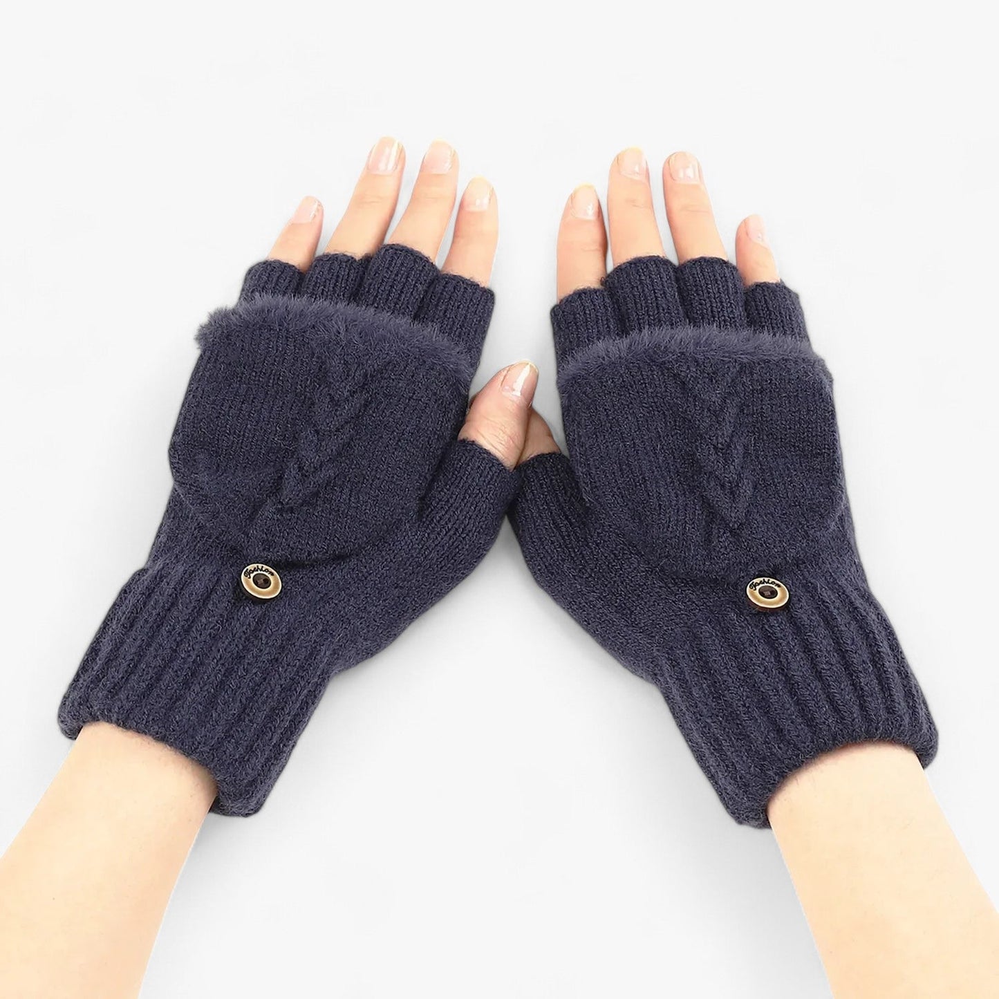 Knitted Winter Gloves Fingerless Flip Top Mittens
