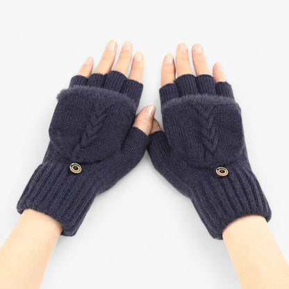 Knitted Winter Gloves Fingerless Flip Top Mittens