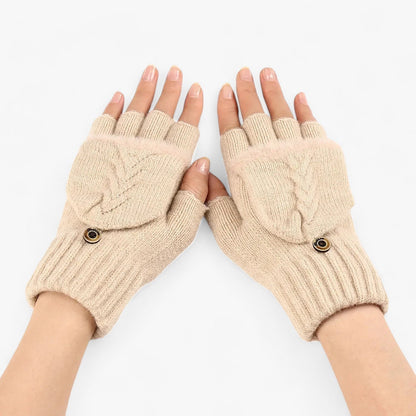 Knitted Winter Gloves Fingerless Flip Top Mittens