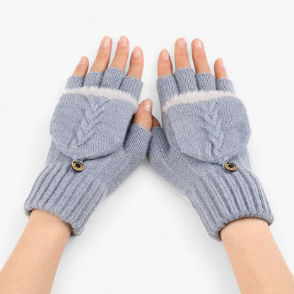 Knitted Winter Gloves Fingerless Flip Top Mittens