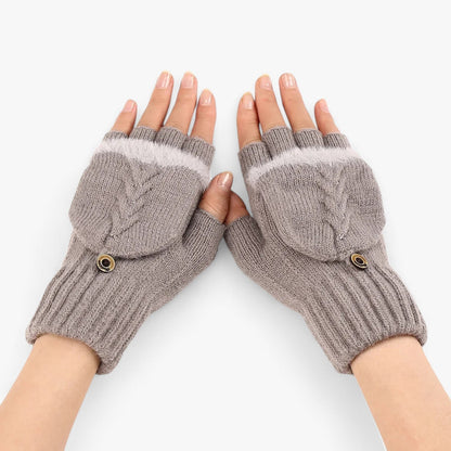 Knitted Winter Gloves Fingerless Flip Top Mittens