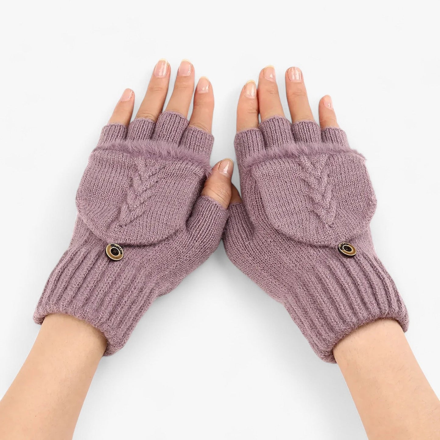 Knitted Winter Gloves Fingerless Flip Top Mittens