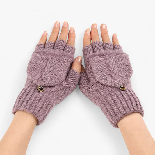 Knitted Winter Gloves Fingerless Flip Top Mittens